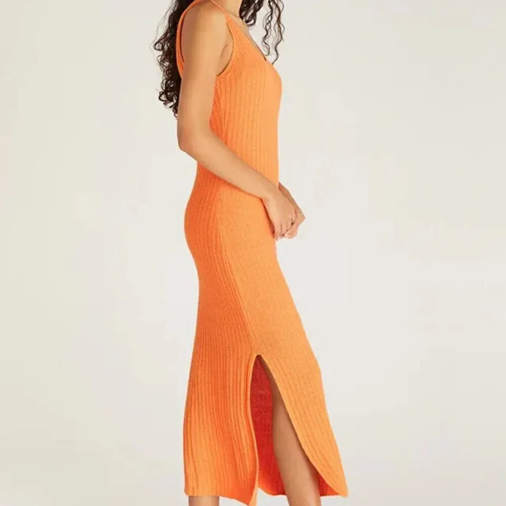 Z Supply Brayden Crotchet Knit Midi Dress in Papaya - Picture 5 of 16
